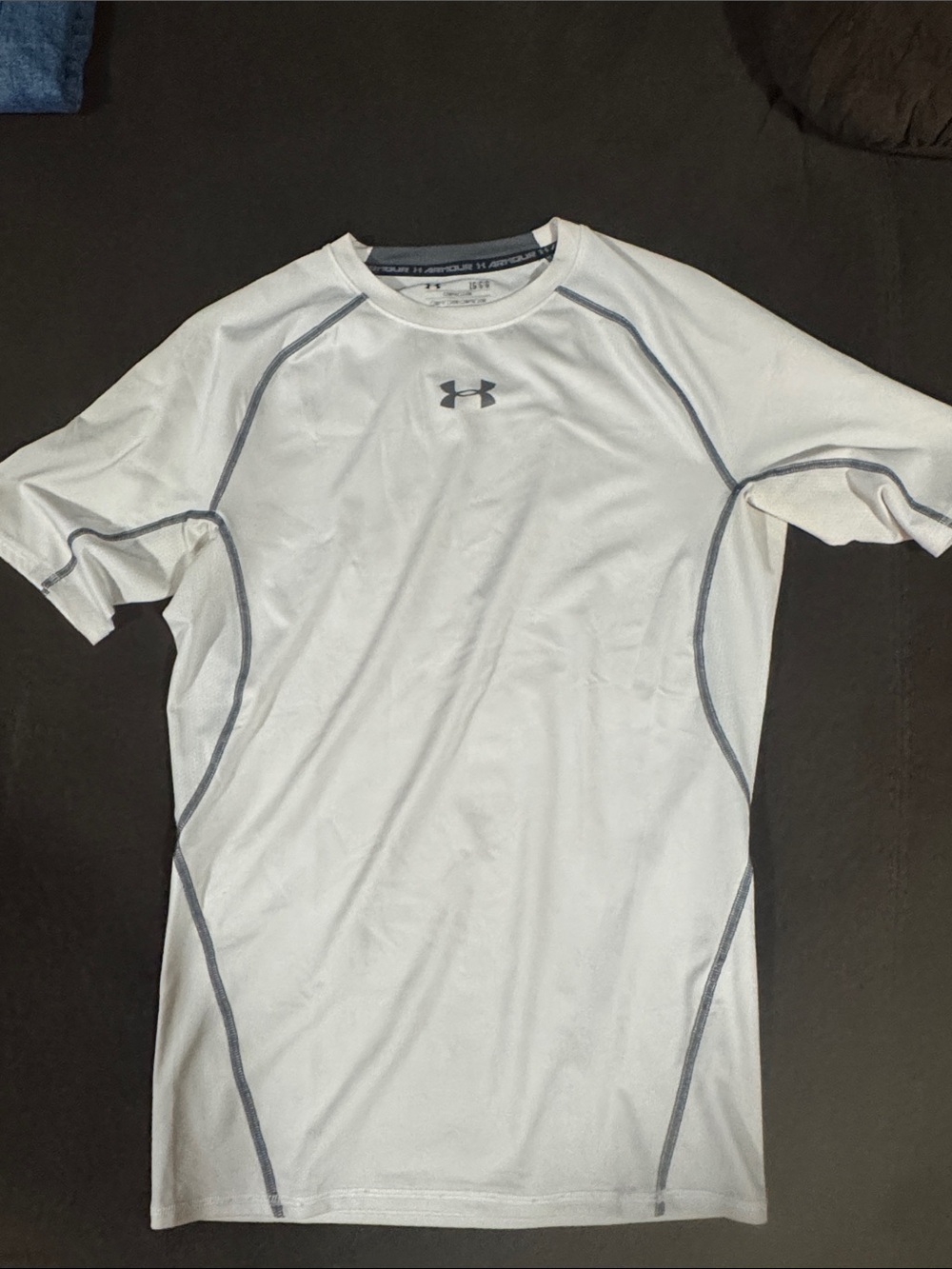 Under Armour White Short Sleeve Performance Compression Tee with Gray Stitching